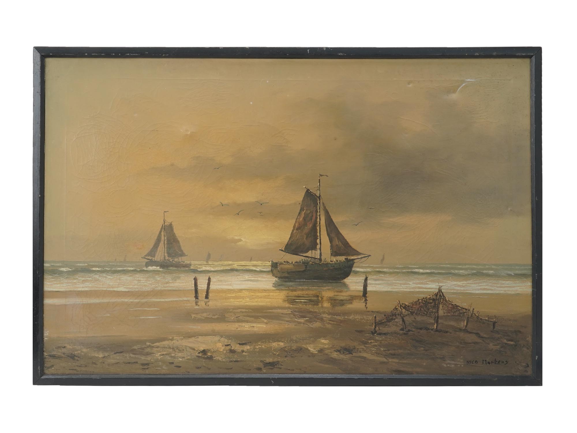 MID CENTURY SEASCAPE PAINTING BY NICO MARTENS PIC-0